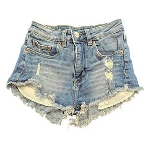 H M Divided Distressed Denim Cutoff Shorts Blue Raw Hem‎ Size US 2